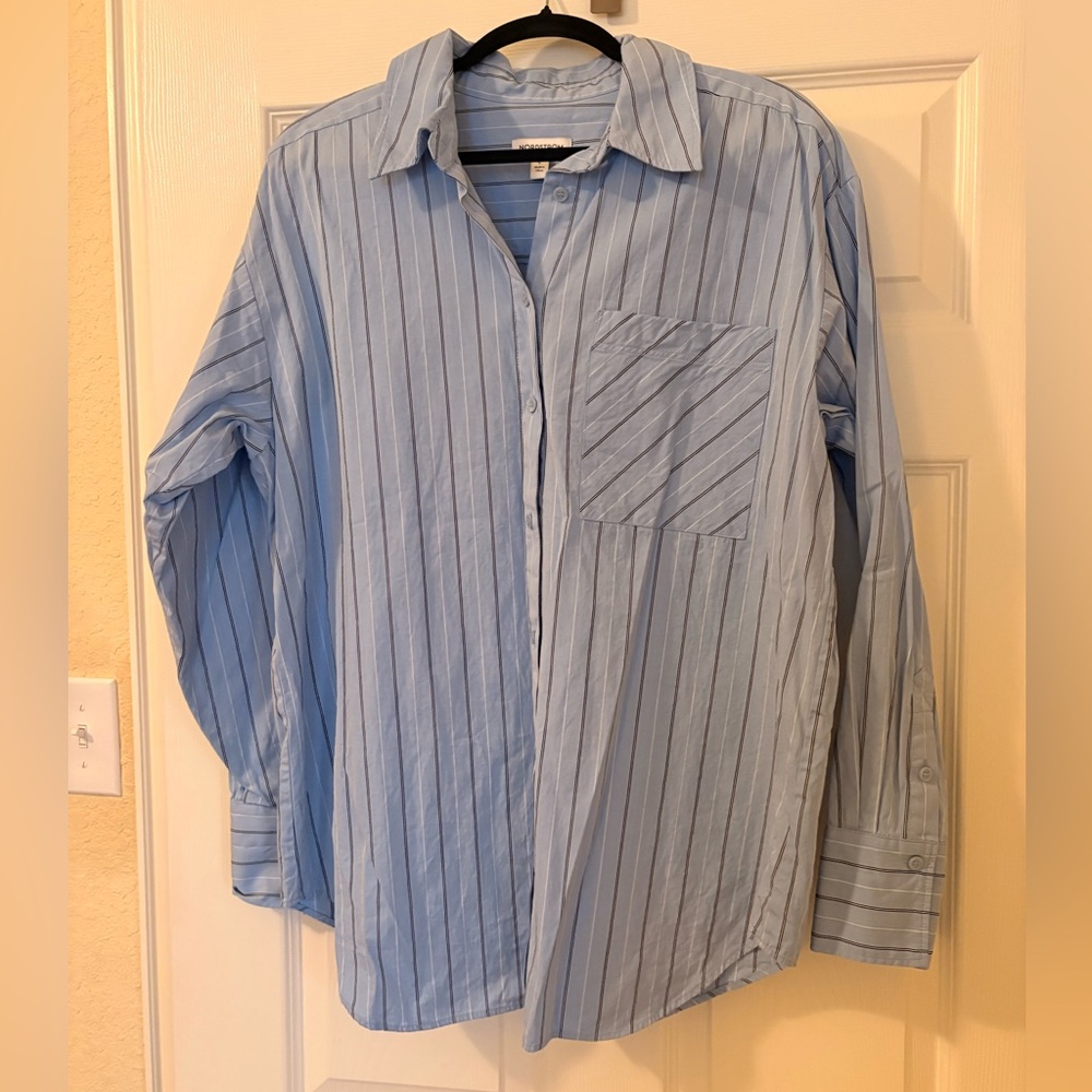 Nordstrom Light Blue Pinstripe Oversized Button Down Shirt